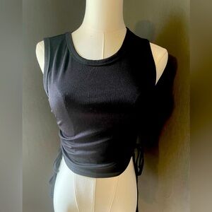 Romwe Black Ribbed Drawstring Tank Crop Top – Size Small